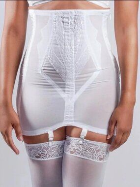 NWT Rago 1294 High Waist Open Bottom Girdle Sz M/28 White Lace 6 Garters Pinup